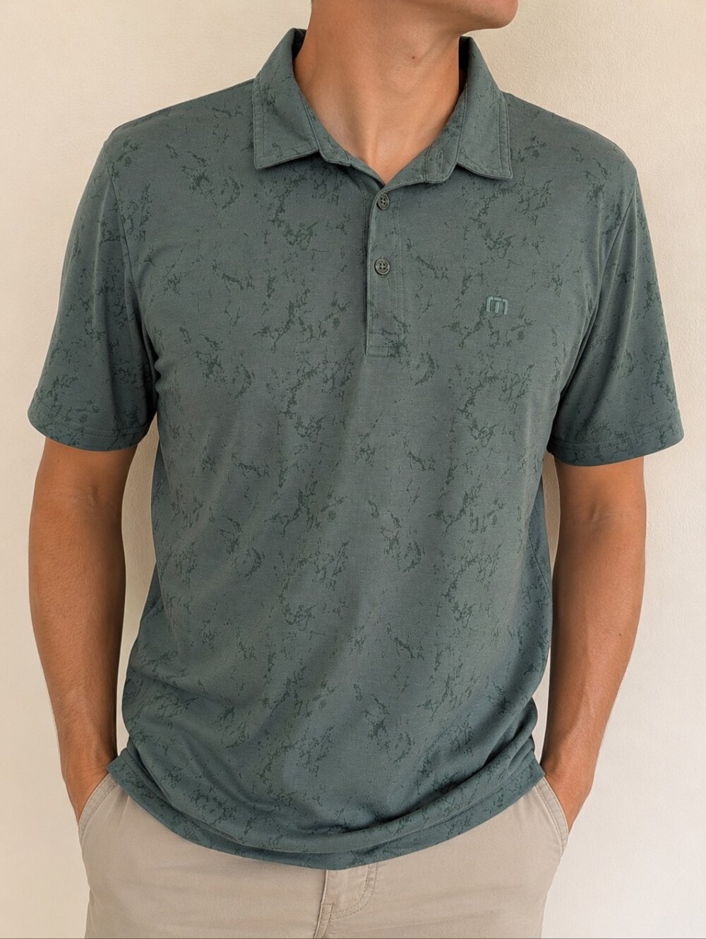 TravisMathew Men’s M Green Abstract Print Performance Golf Polo Shirt